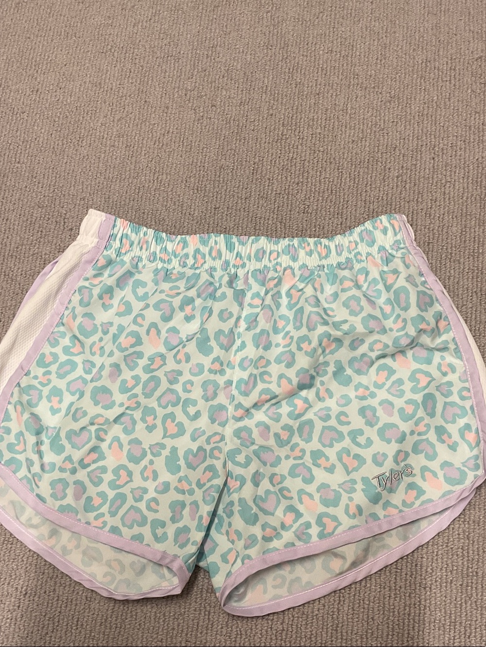 Tyler’s Girls' Mint Leopard Print Athletic Shorts with Lavender Trim